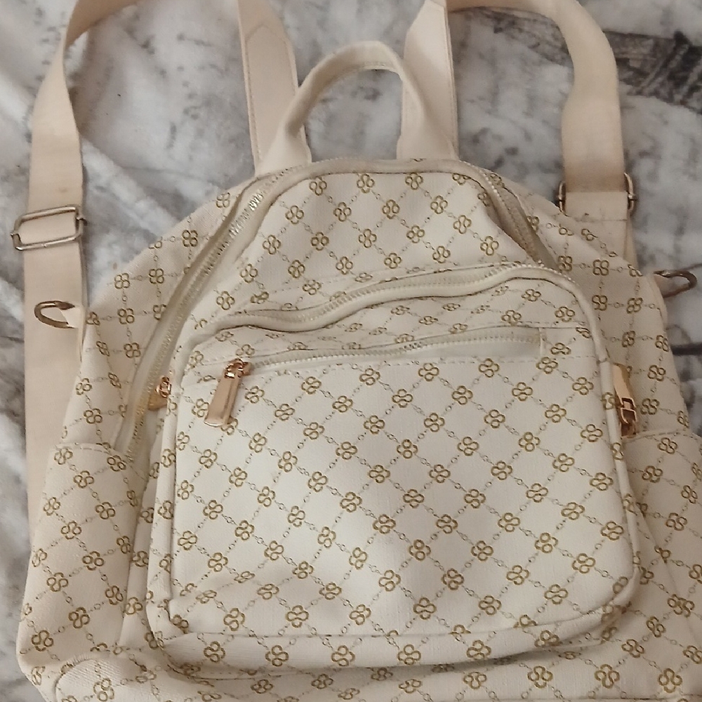Elegant Cream and Gold Patterned Backpack